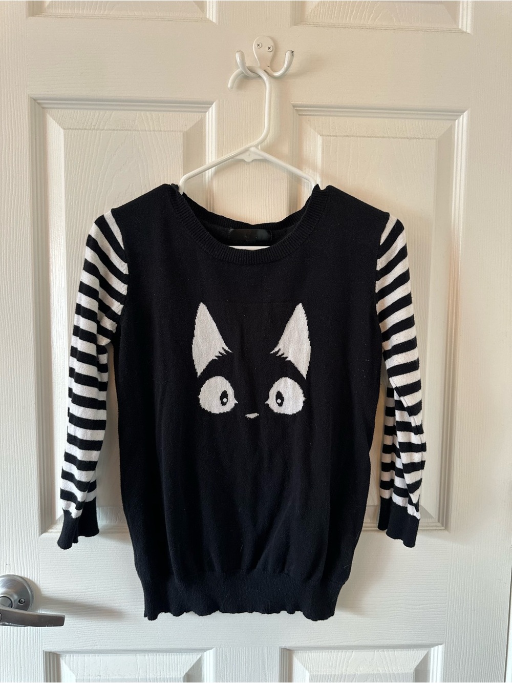 Black & White Stripe Cat Scoop-Neck Sweater- Kiki’s Delivery Service, Jiji